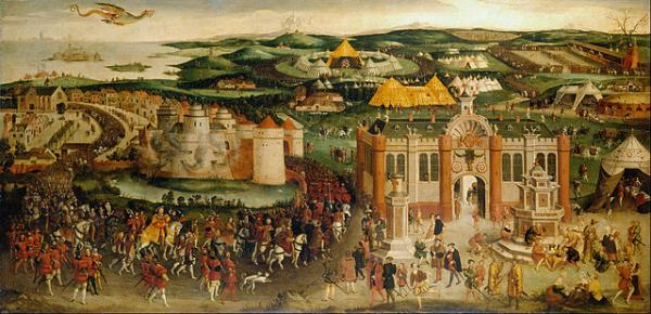 Henry VIII and Francis I meeting at the Field of the Cloth of Gold, 1520