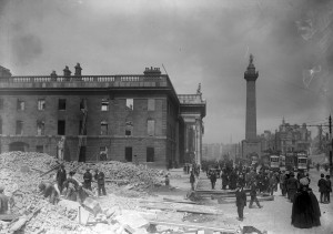 The shell of the GPO after the surrender of the rebels. Courtesy of National Library of Ireland on The Commons