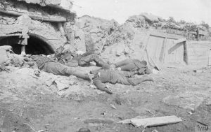 Dead British soldiers behind the battle lines. IWM Q.42228
