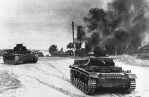 As German tanks advanced towards Moscow, local farmers burnt their crops. Photograph supplied by Britannica Online.